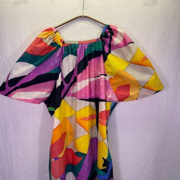 Mara Hoffman Multicolor Sara Printed Puff Sleeve Cotton Poplin Midi Dress Sz XXS - Picture 9 of 12